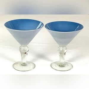Pier 1-“ swirl line cobalt blue”-martini glasses – a pair